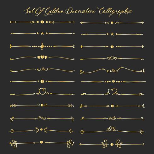 Set van gouden decoratieve kalligrafische elementen voor decoratie. Handgemaakte vectorillustratie. vector