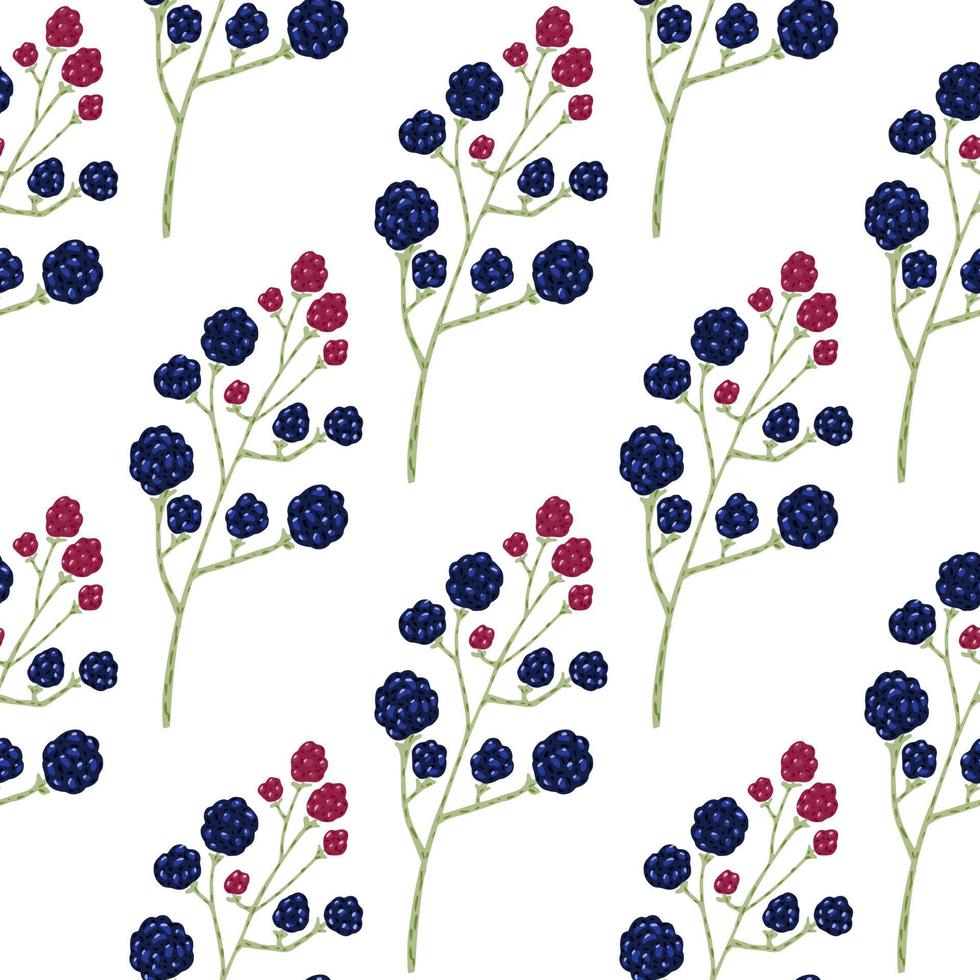 botanisch naadloos voedselpatroon met het ornament van braambessentakken. geïsoleerde print met marineblauwe bessen. vector