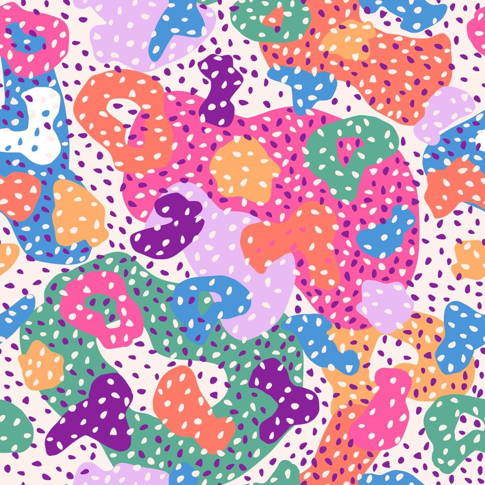 mooie regenboog luipaard naadloze patroon. abstract cheetah bont behang. grappige vormen achtergrond. kleurrijke huid van een proefdier achtergrond. vector