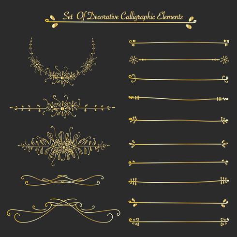 Set van gouden decoratieve kalligrafische elementen voor decoratie. Handgemaakte vectorillustratie. vector