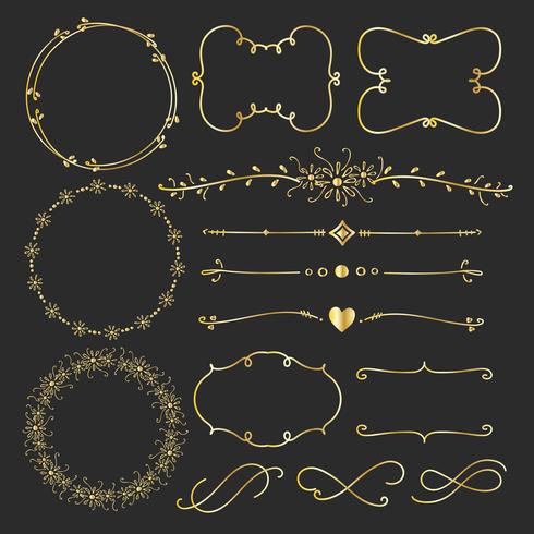 Set van gouden decoratieve kalligrafische elementen voor decoratie. Handgemaakte vectorillustratie. vector
