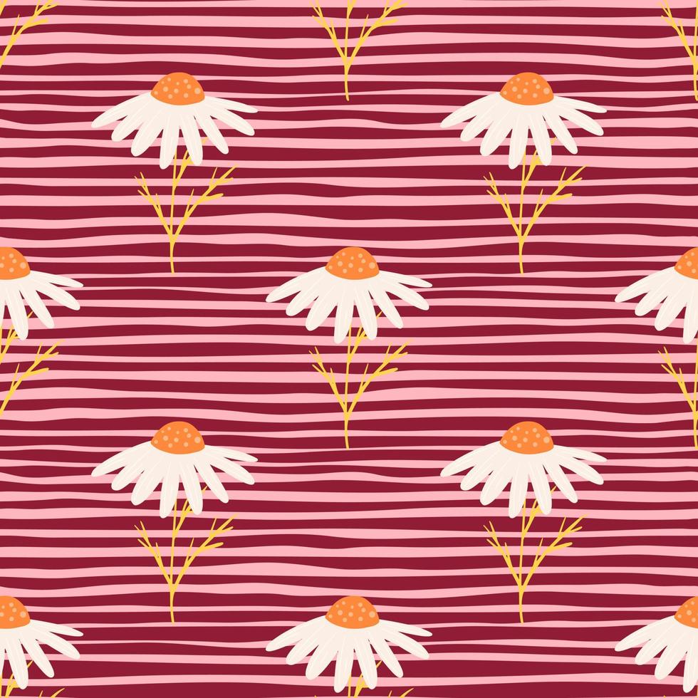 lente naadloze patroon met schattige witte margriet bloemen print. roze gestreepte achtergrond. weide botanische sieraad. vector