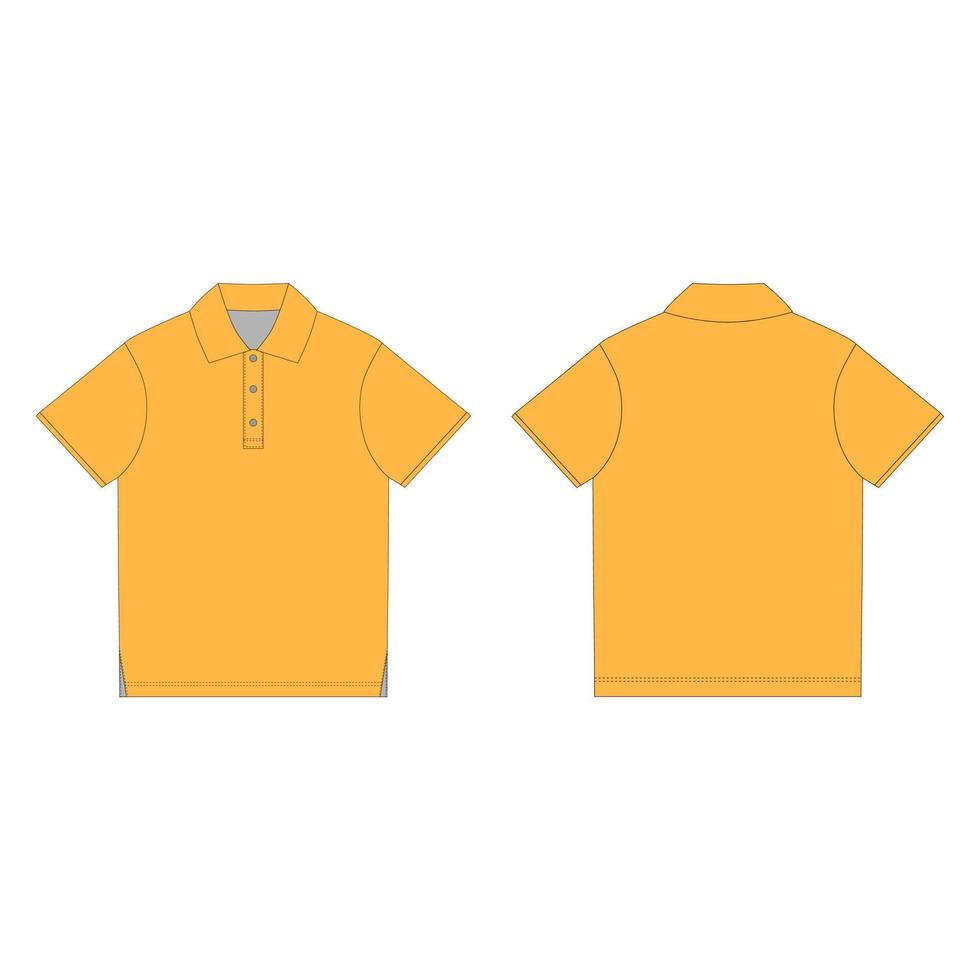 oranje polo t-shirt geïsoleerd op een witte achtergrond. uniforme kleding. technische schets voor en achter. vector