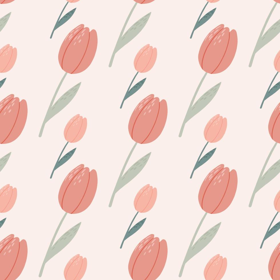 geïsoleerde naadloze pastel tulpen naadloze patroon. hand getekend zacht roze bloemen op witte achtergrond. vector