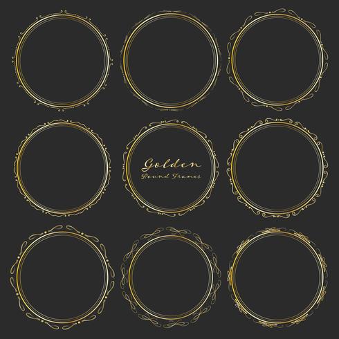 Set van gouden ronde frames voor decoratie, decoratieve ronde frames. Vector illustratie.