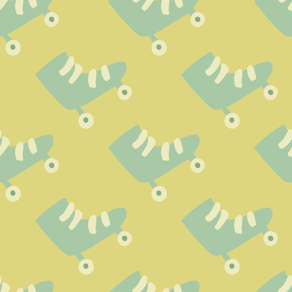 bleke naadloze patroon met roller doodle sieraad. blauwe schoenen silhouetten op gele achtergrond. vector