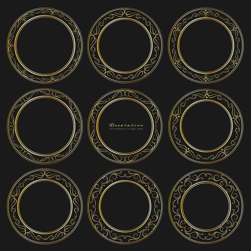 Set van gouden decoratieve ronde frames vintage stijl. Vector illustratie.