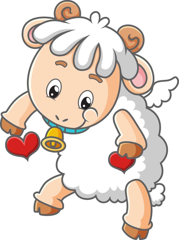 het vrolijke babyschaap vliegt met de kleine liefdesballonnen vector