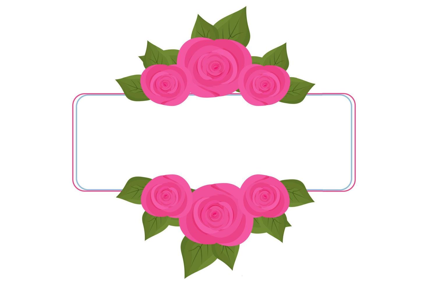 frame, monogram versierd met bloemen en bladeren in cartoon stijl geïsoleerd op een witte achtergrond. elegante lege rand, romantische illustraties. vector illustratie