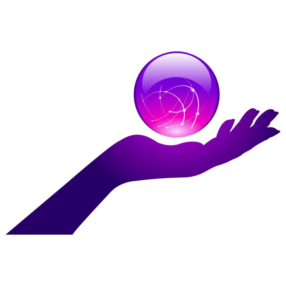 magische bal op de palm hand silhouet geïsoleerde witte achtergrond vector
