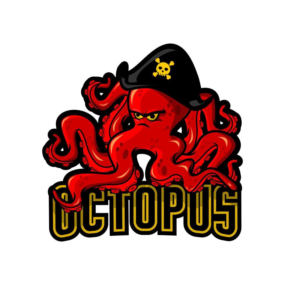 vectorillustratie van octopus-logo met een piratenhoed, sportlogo, sjabloon vector