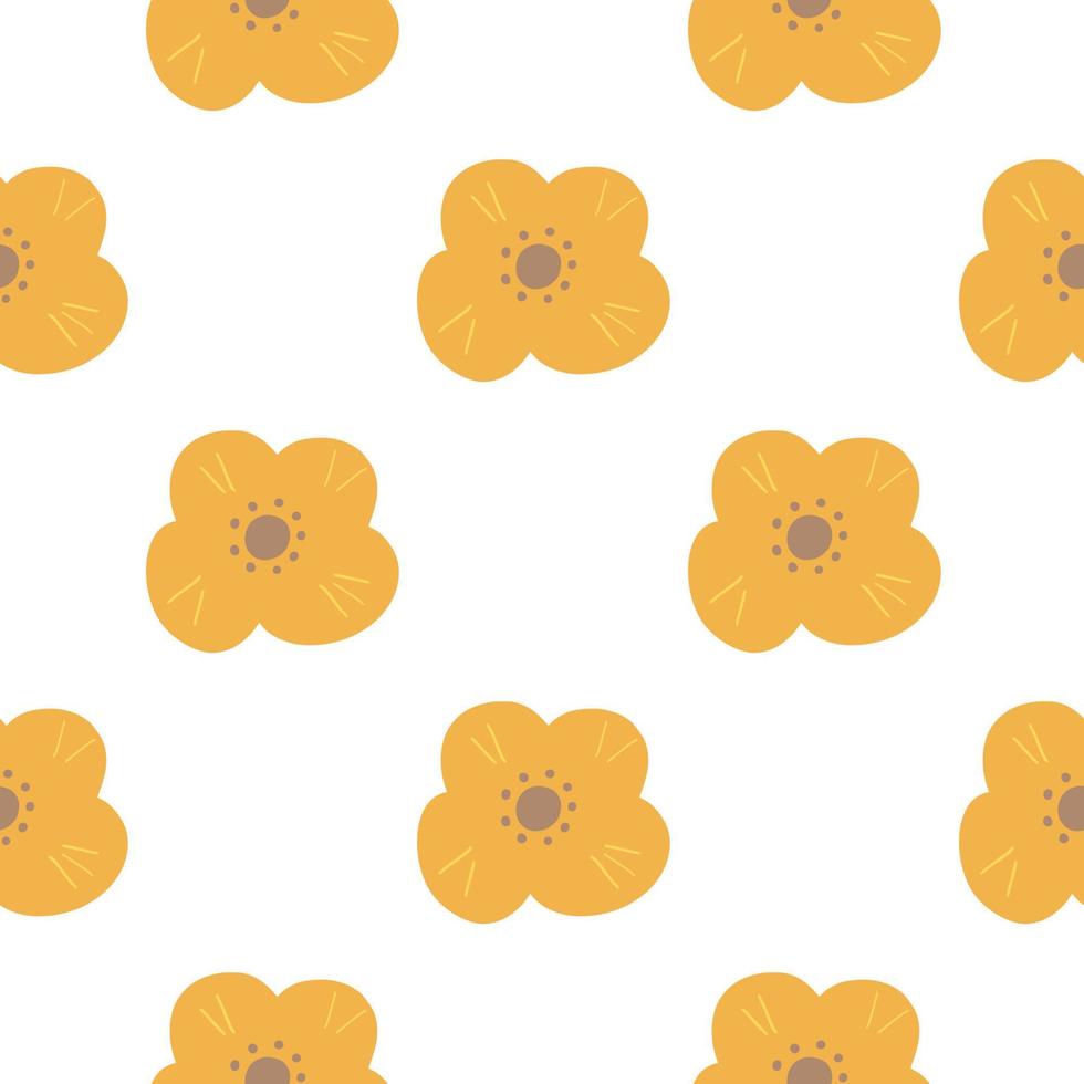 geïsoleerde Scandinavische naadloze patroon met oranje bloem silhouetten. witte achtergrond. doodle stijl. vector