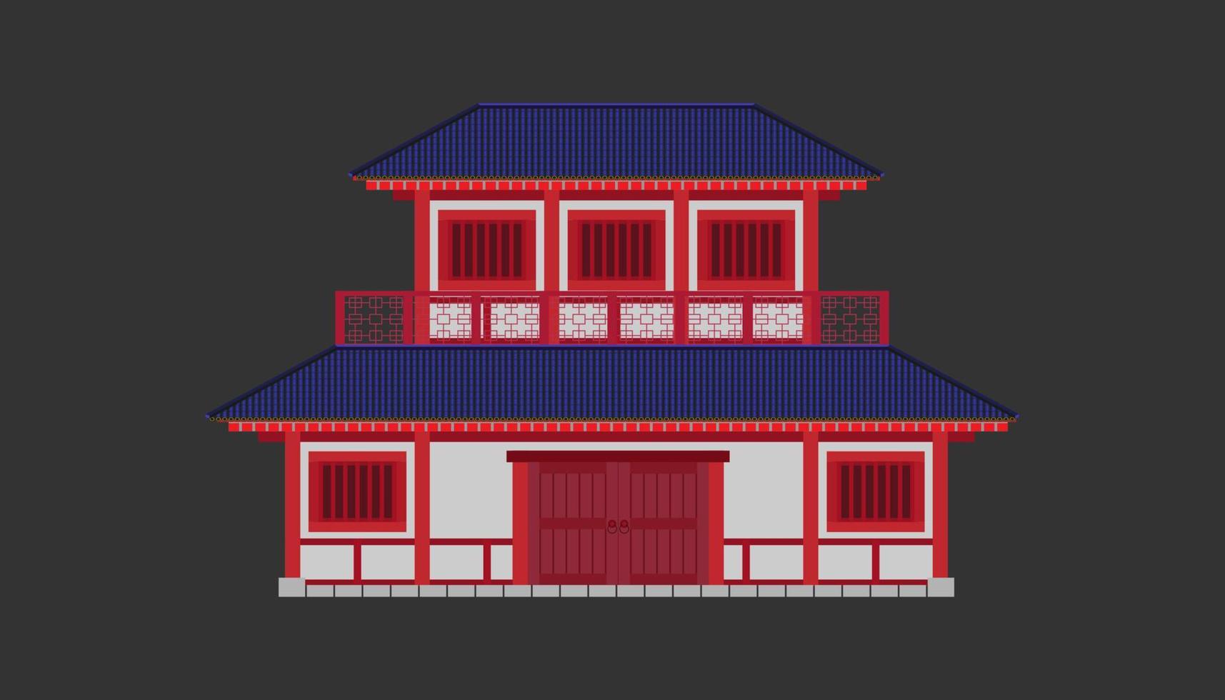 traditioneel Chinees huis met twee verdiepingen, het heeft witte muren en rood hout. vector illustratie eps10