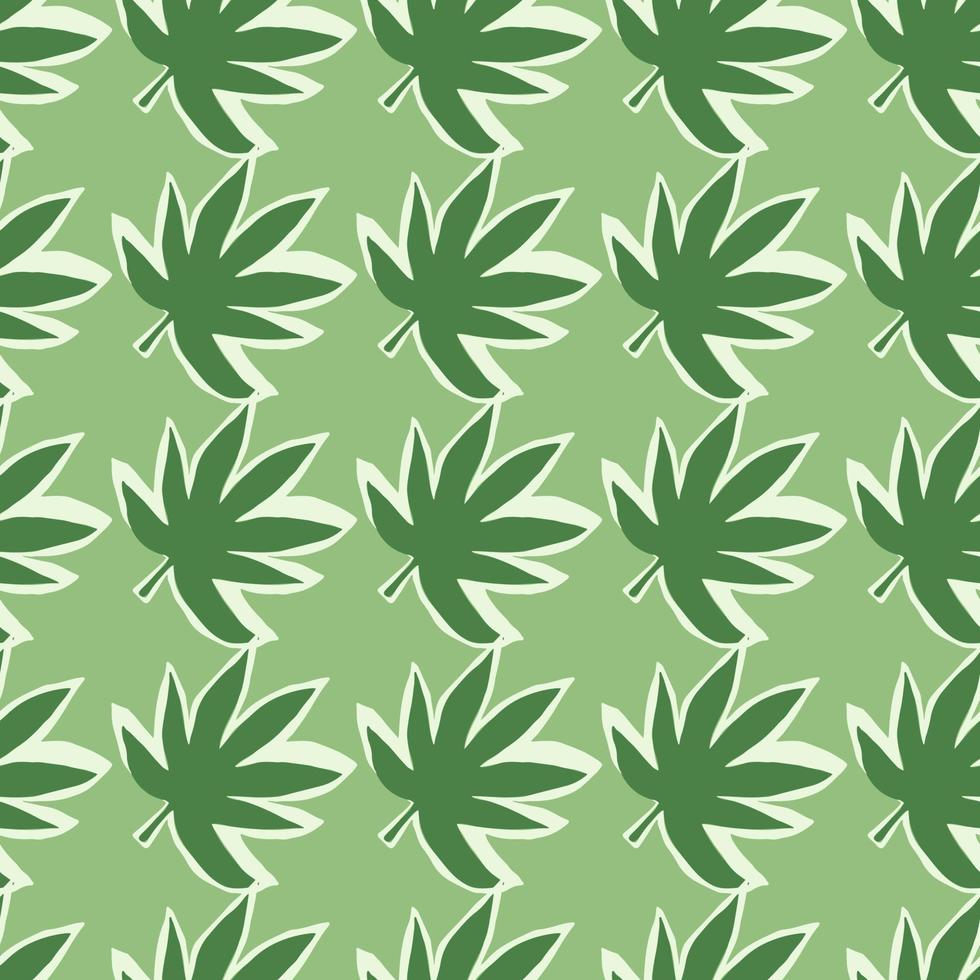 naadloze klomp met marihuanabladeren in groene kleuren. botanisch behang. vector