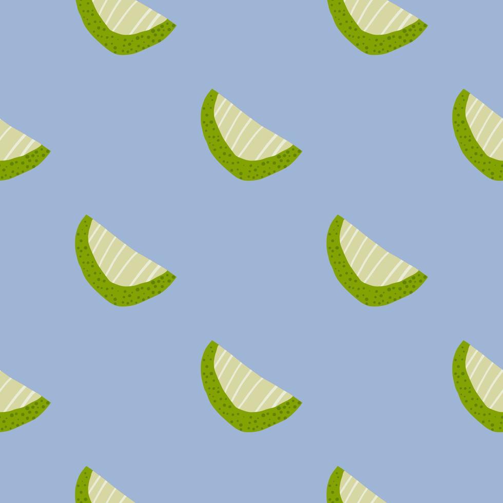 eenvoudig minimalistisch naadloos patroon met clicesvormen. groene en lichte fruitvormen op blauwe achtergrond. vector