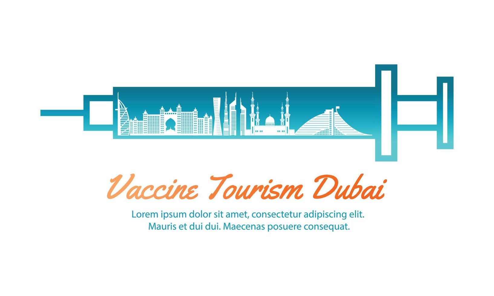 concept reiskunst van vaccintoerisme van dubai vector