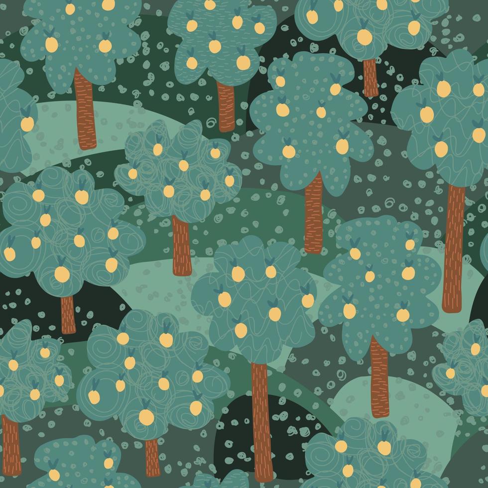 fruitbomen naadloos patroon. doodle appelboom landschap-achtergrond. vector