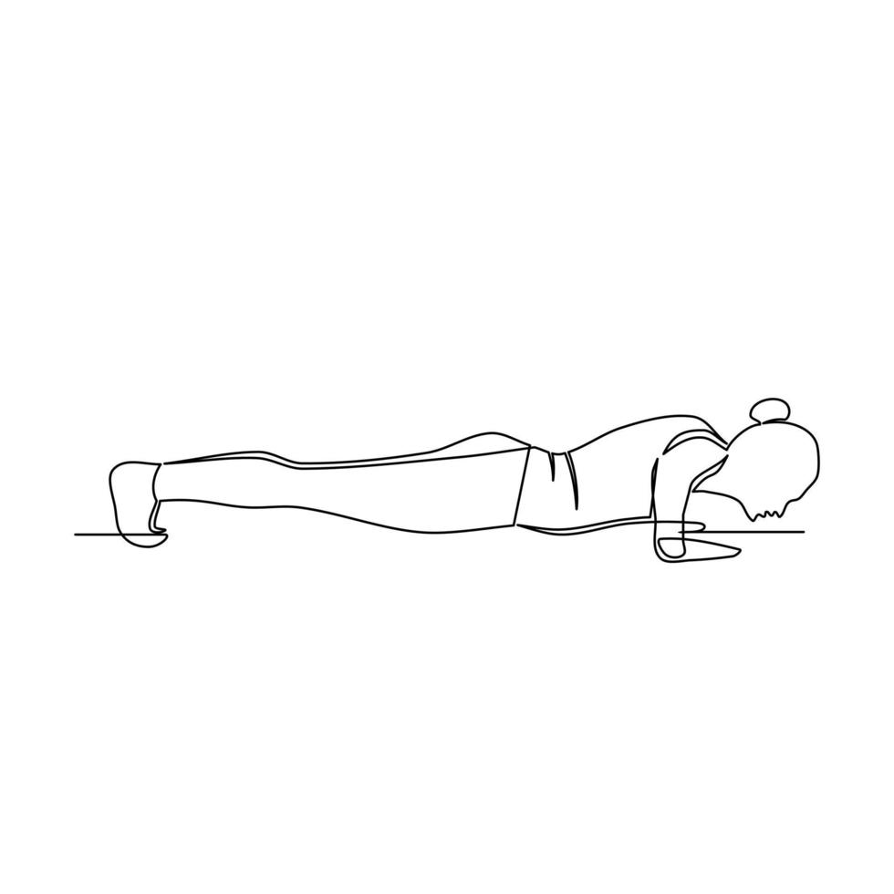 lijntekening van een jonge vrouw die push-ups doet in een fitnesstrainingsgymnastiek. sjablonen voor uw ontwerpen. vector illustratie