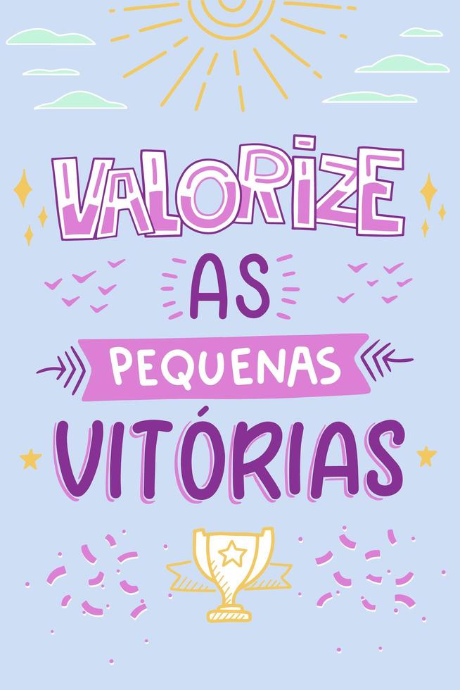 inspirerende kleurrijke Portugese zin. vertaling - waardeer kleine overwinningen vector