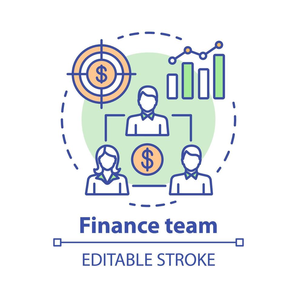 bedrijf financiën team concept icoon. management accountants idee dunne lijn illustratie. professionele boekhouders. zakelijke investeerders, sponsors. vector geïsoleerde overzichtstekening. bewerkbare streek