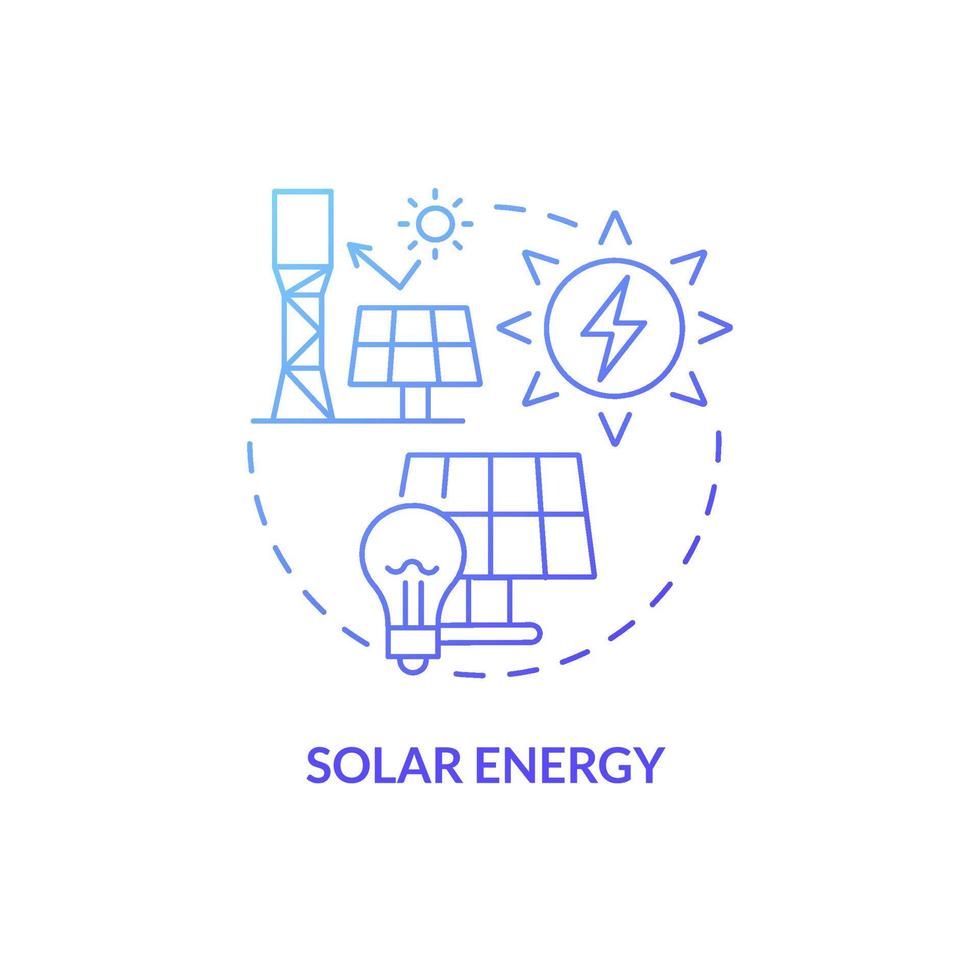 zonne-energie blauwe gradiënt concept icoon. hernieuwbare energiebronnen. schone macht abstracte idee dunne lijn illustratie. geïsoleerde overzichtstekening. roboto-medium, talloze pro-bold lettertypen gebruikt vector