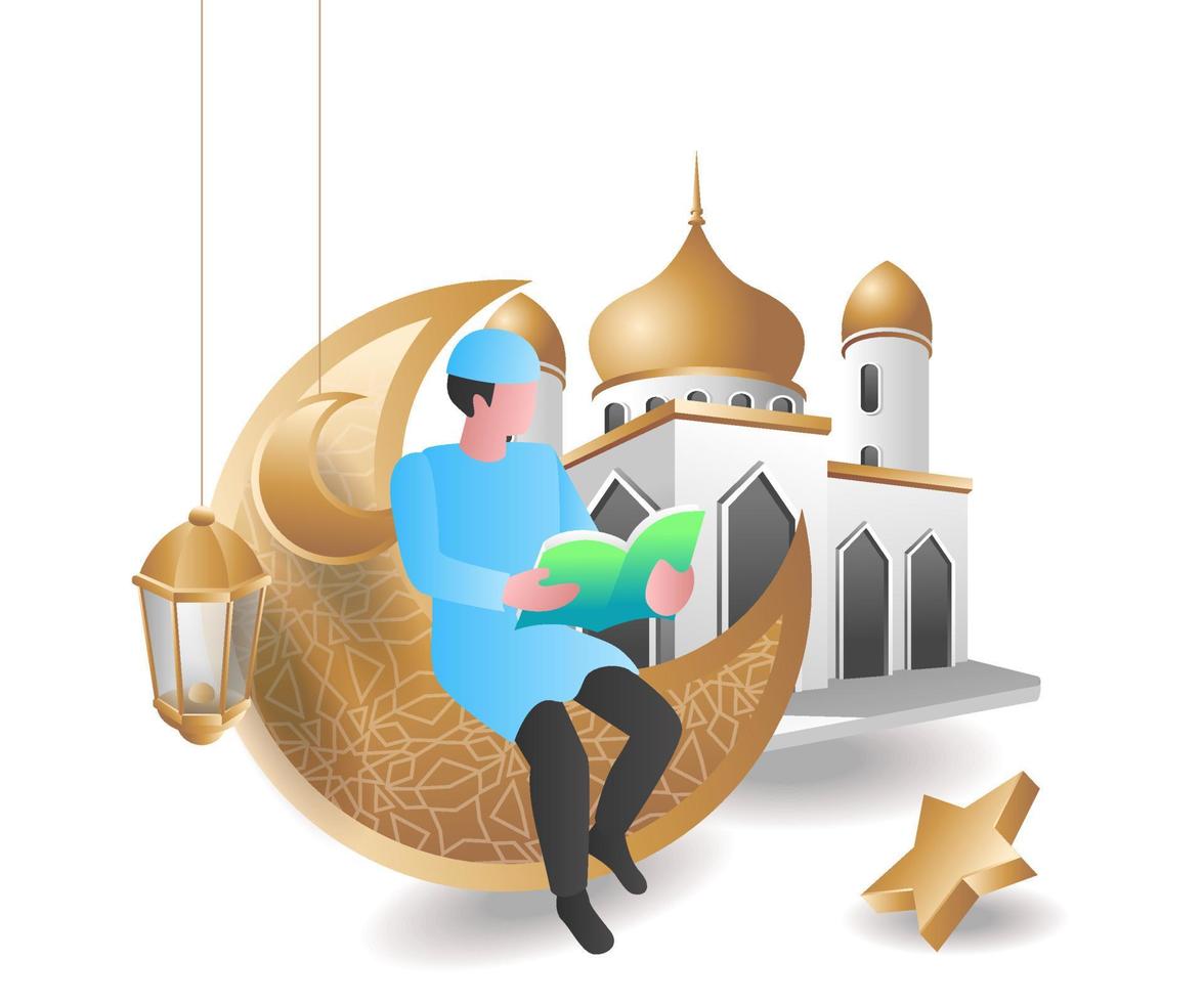 moslim lezen koran concept ramadan kareem illustratie vector