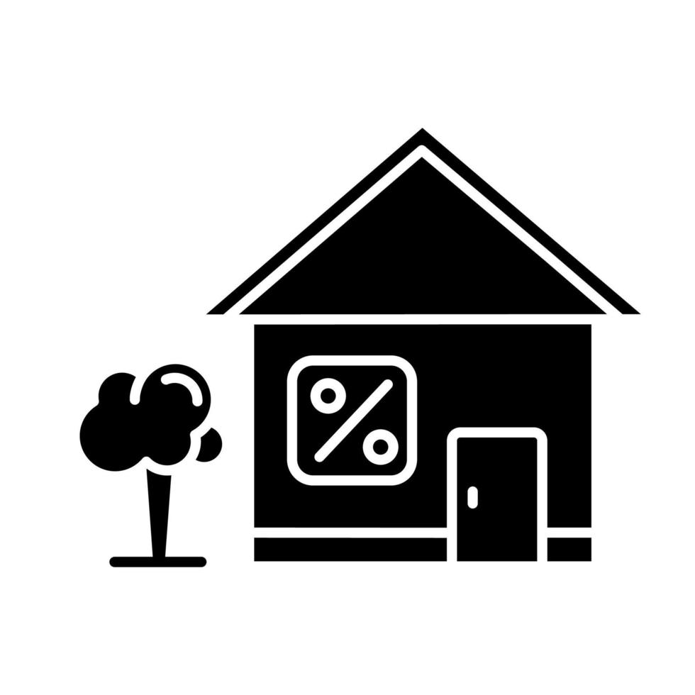 huis lening glyph pictogram. krediet met rente om onroerend goed gebouw te kopen. huis kopen, huren. geld lenen om appartement te kopen. silhouet symbool. negatieve ruimte. vector geïsoleerde illustratie