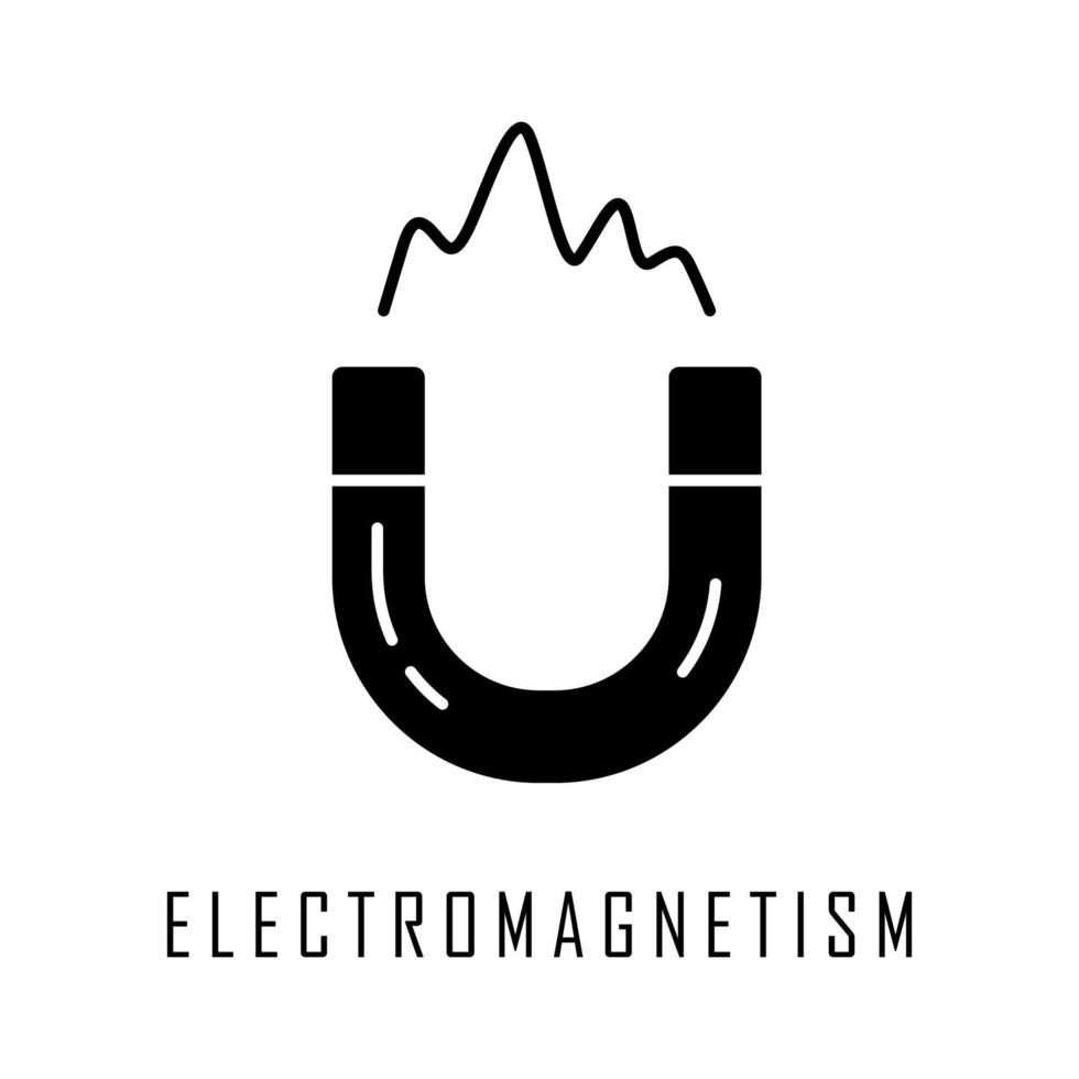 elektromagnetisme glyph pictogram. elektromagnetische kracht. tak van de natuurkunde. magnetische veld verschijnselen. magnetisme effect. hoefijzer magneet. silhouet symbool. negatieve ruimte. vector geïsoleerde illustratie