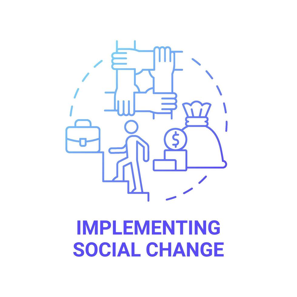 implementatie van sociale verandering blauw kleurverloop concept icoon. sociaal ondernemerschap abstracte idee dunne lijn illustratie. transformatie van maatschappelijke instellingen. vector geïsoleerde omtrek kleur tekening