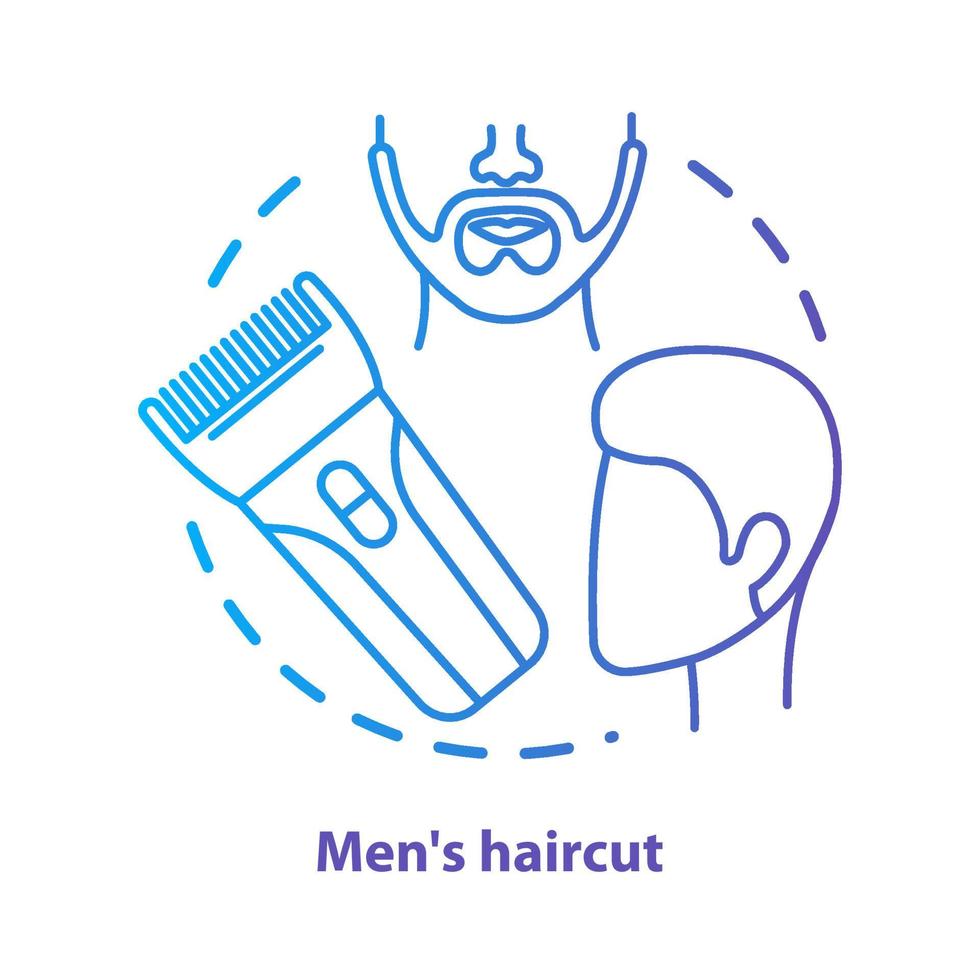 mannen kapsel concept icoon. kapperszaak idee dunne lijn illustratie. haarverzorging en behandeling. kapperssalon apparatuur, haarstylist tool. blauwe gradiënt vector geïsoleerde overzichtstekening. bewerkbare streek