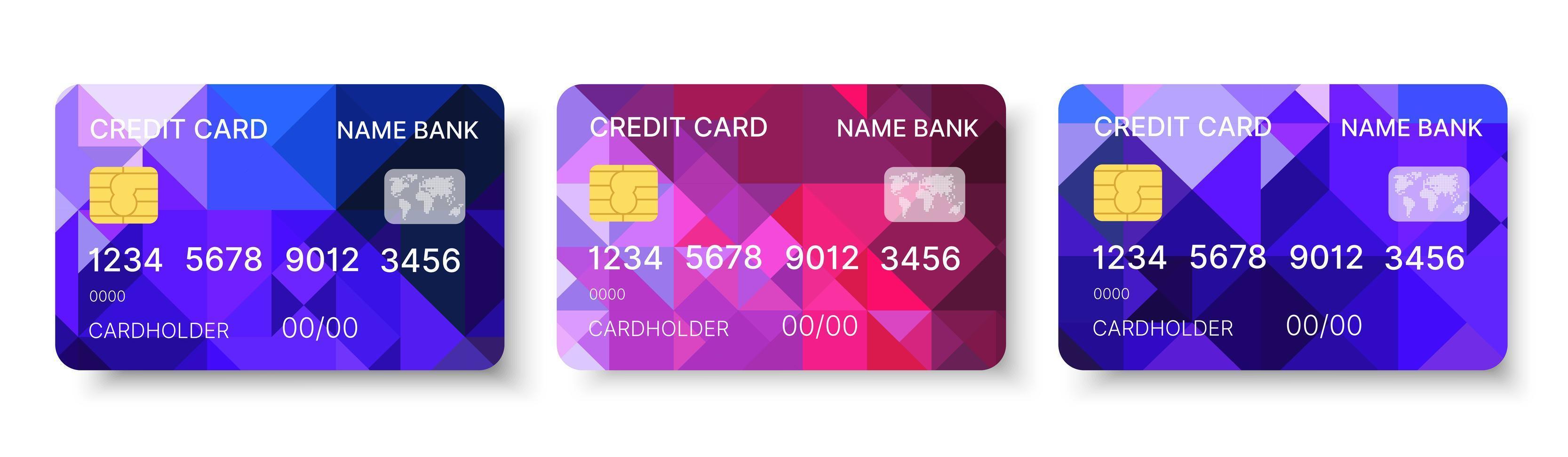 creditcards instellen veelkleurige sjabloonvector met abstract driehoeks geometrisch ontwerp vector