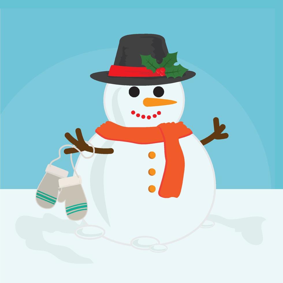 smile cartoon sneeuwpop op de berg met muts en sjaal vector