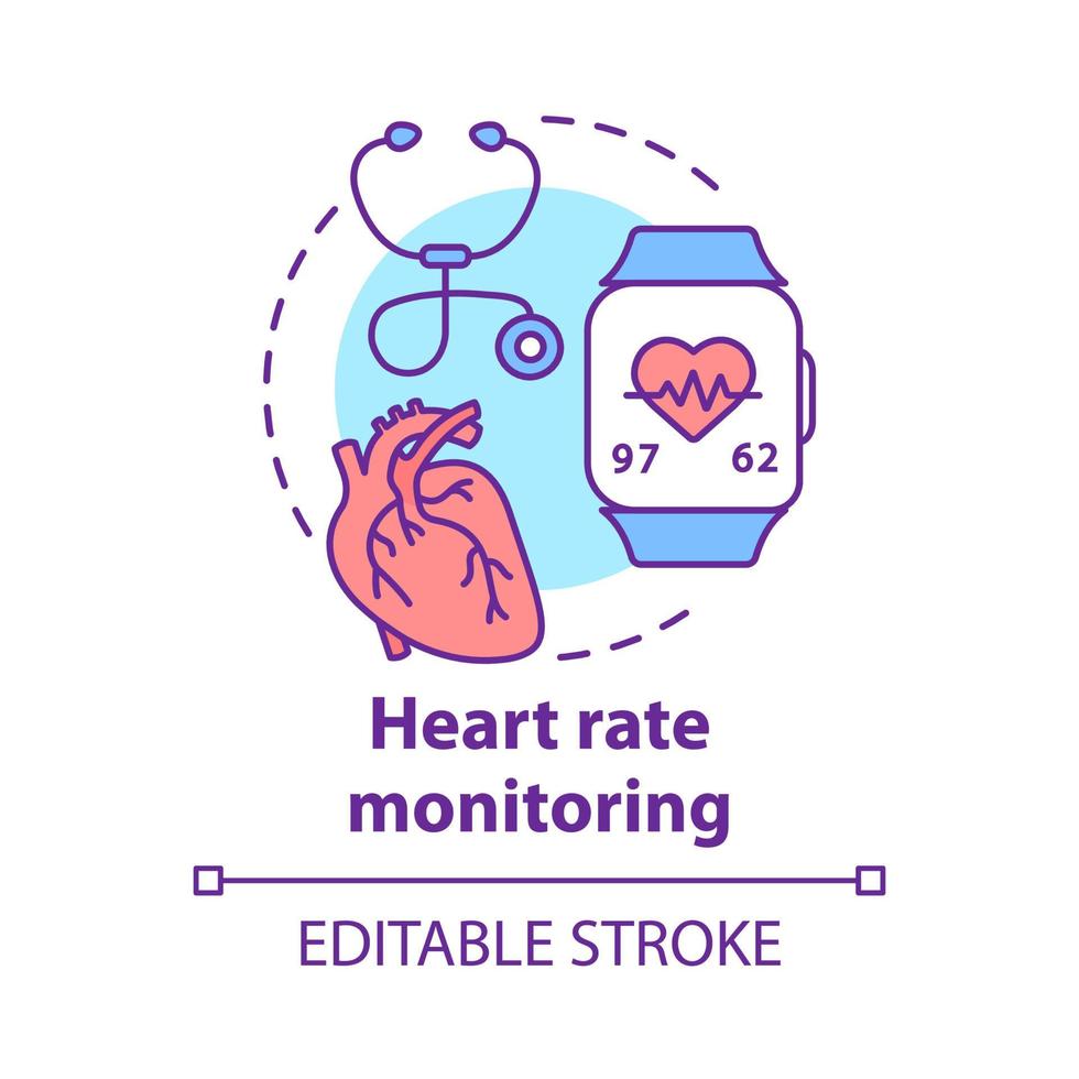 hartslag controle concept icoon. cardiologische gezondheidsbewaking idee dunne lijn illustratie. stethoscoop, apparatuur voor hartslag, polscontrole. vector geïsoleerde overzichtstekening. bewerkbare..