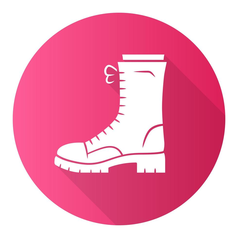 militaire laarzen roze platte ontwerp lange schaduw glyph pictogram. vrouwen leger ruwe schoenen. dames grof schoeisel voor herfst-, lente- en winterseizoen. dames kleding accessoire. vector silhouet illustratie