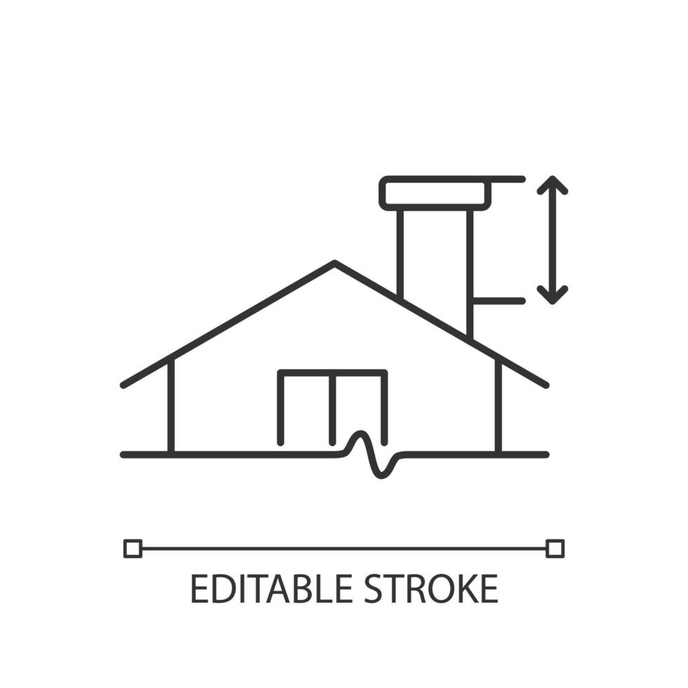 minimale schoorsteen hoogte lineaire pictogram. bouw eisen. installeren rookkanaal in woningen. dunne lijn aanpasbare illustratie. contour symbool. vector geïsoleerde overzichtstekening. bewerkbare streek