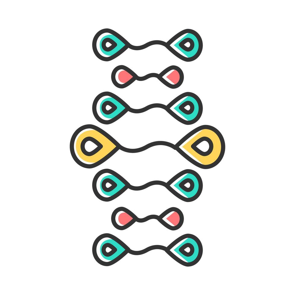 dna strengen kleur icoon. deoxyribonucleic, nucleïnezuur helix. spiraalvormige strengen. chromosoom. moleculaire biologie. genetische manipulatie. genoom. genetica. geneesmiddel. geïsoleerde vectorillustratie vector