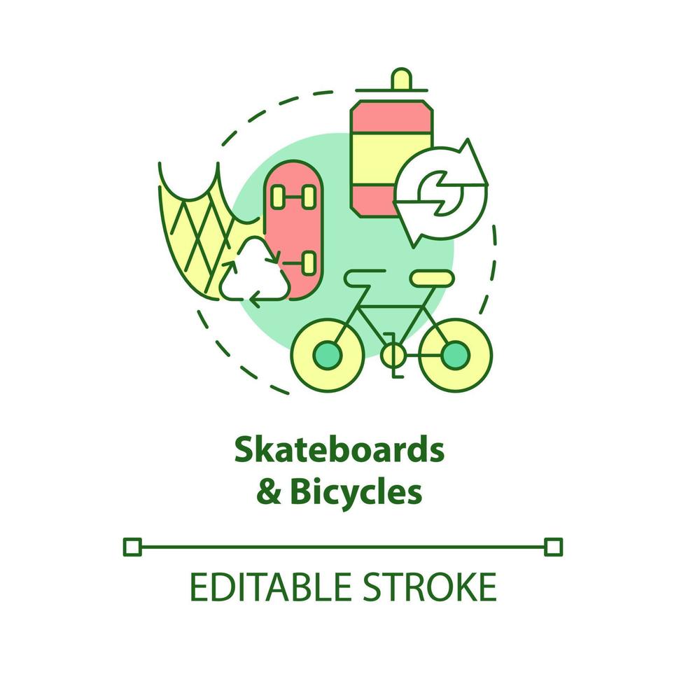 skateboards en fietsen concept icoon. alternatieve, milieuvriendelijke manieren om door de straten van de stad te reizen abstracte idee dunne lijn illustratie. vector geïsoleerde omtrek kleur tekening. bewerkbare streek