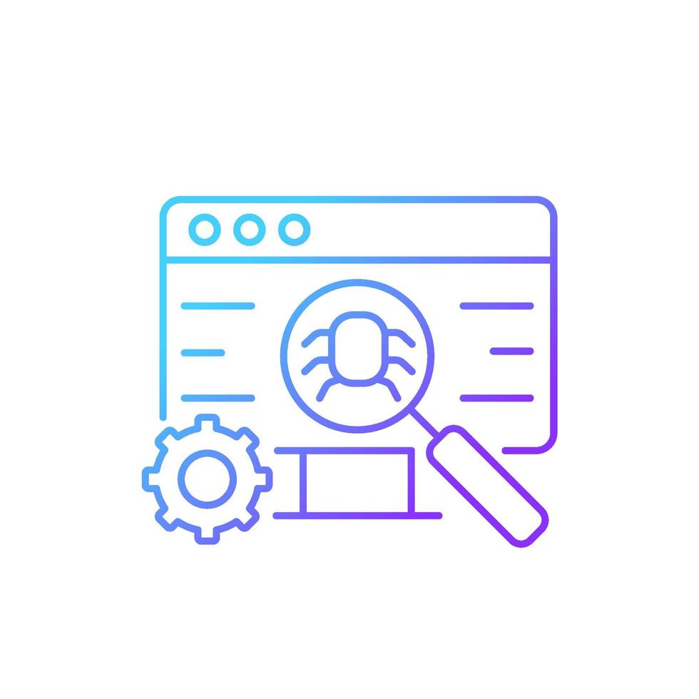 software testen gradiënt lineaire vector pictogram. Prestaties verbeteren. implementatiefouten te voorkomen. defect clustering. dunne lijn kleur symbool. moderne stijlpictogram. vector geïsoleerde overzichtstekening