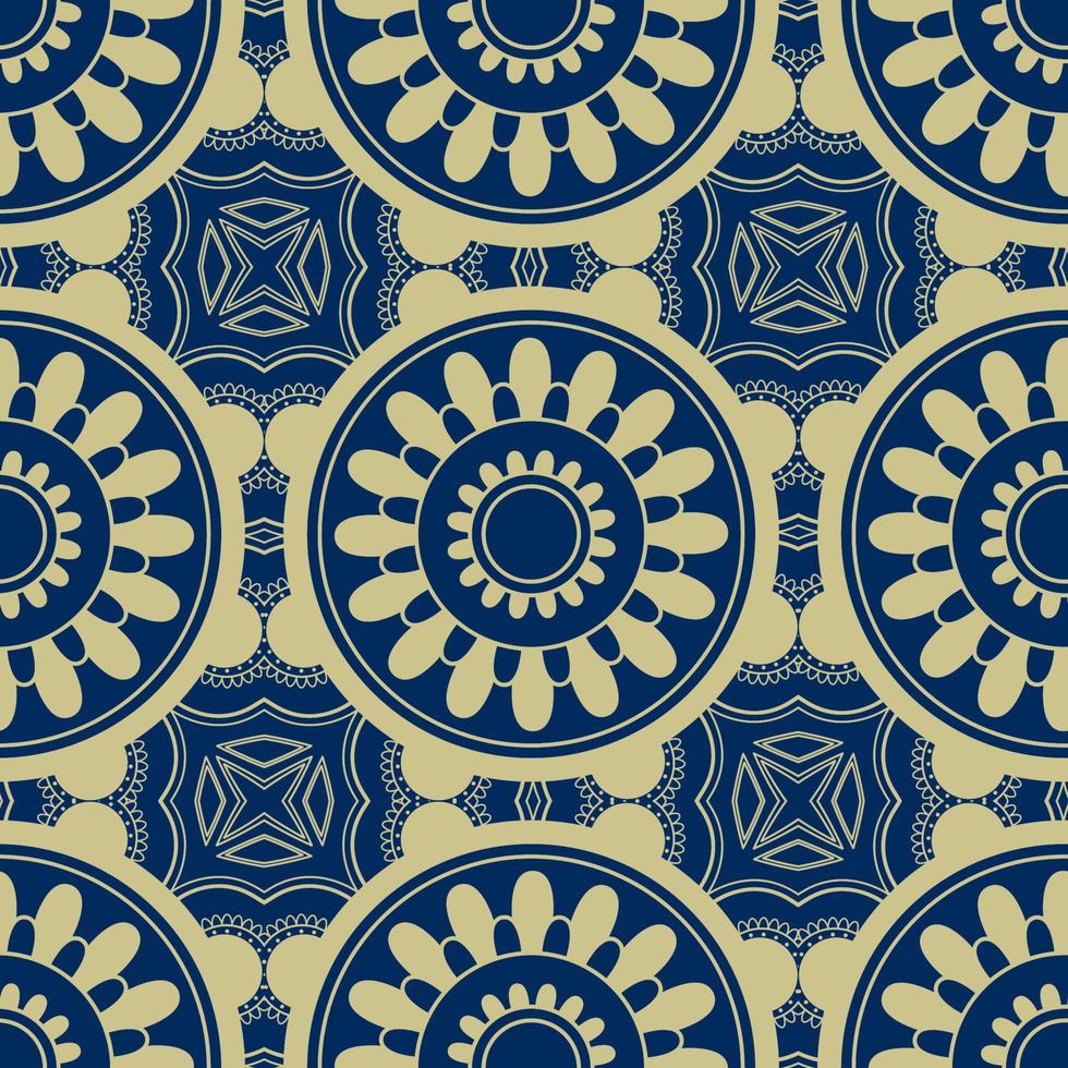 etnische naadloze strakke vector patroon. blauwe en gouden mandala's. kan worden gebruikt voor het ontwerpen van stof, hoezen, behang, tegels.