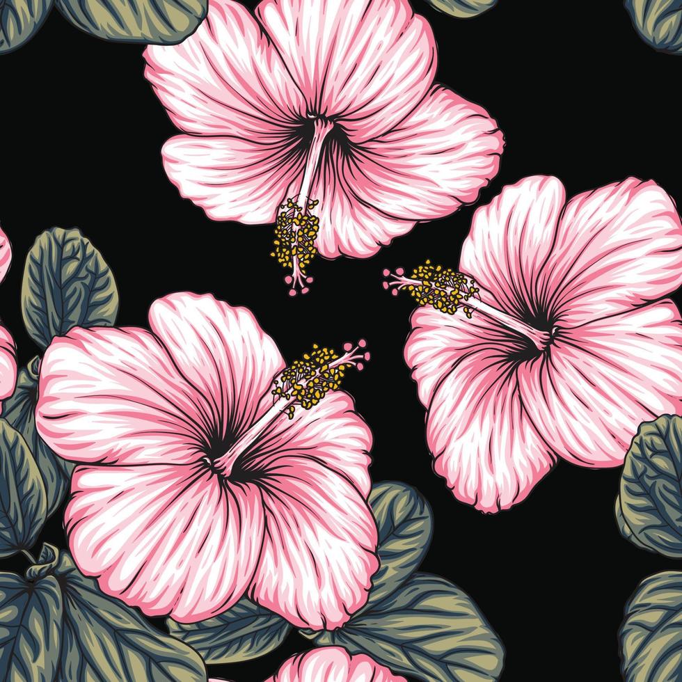 naadloze bloemmotief roze hibiscus bloemen abstract background.vector illustratie hand drawing.for stof print ontwerp texture vector