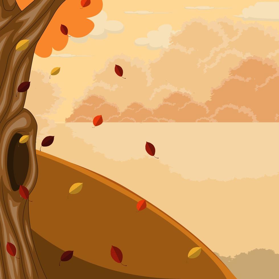 herfst landschap achtergrond met meer en bomen vector