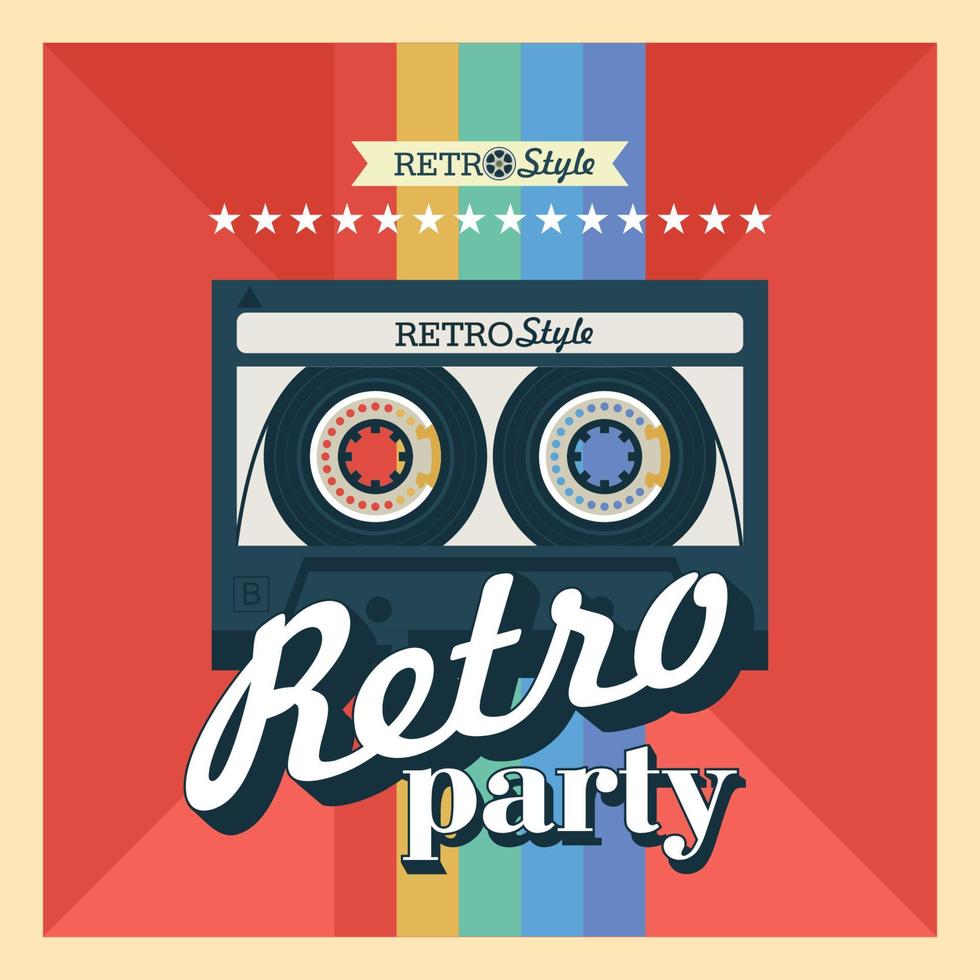 cassette bandje. vectorillustratie, embleem. retro feest. vector