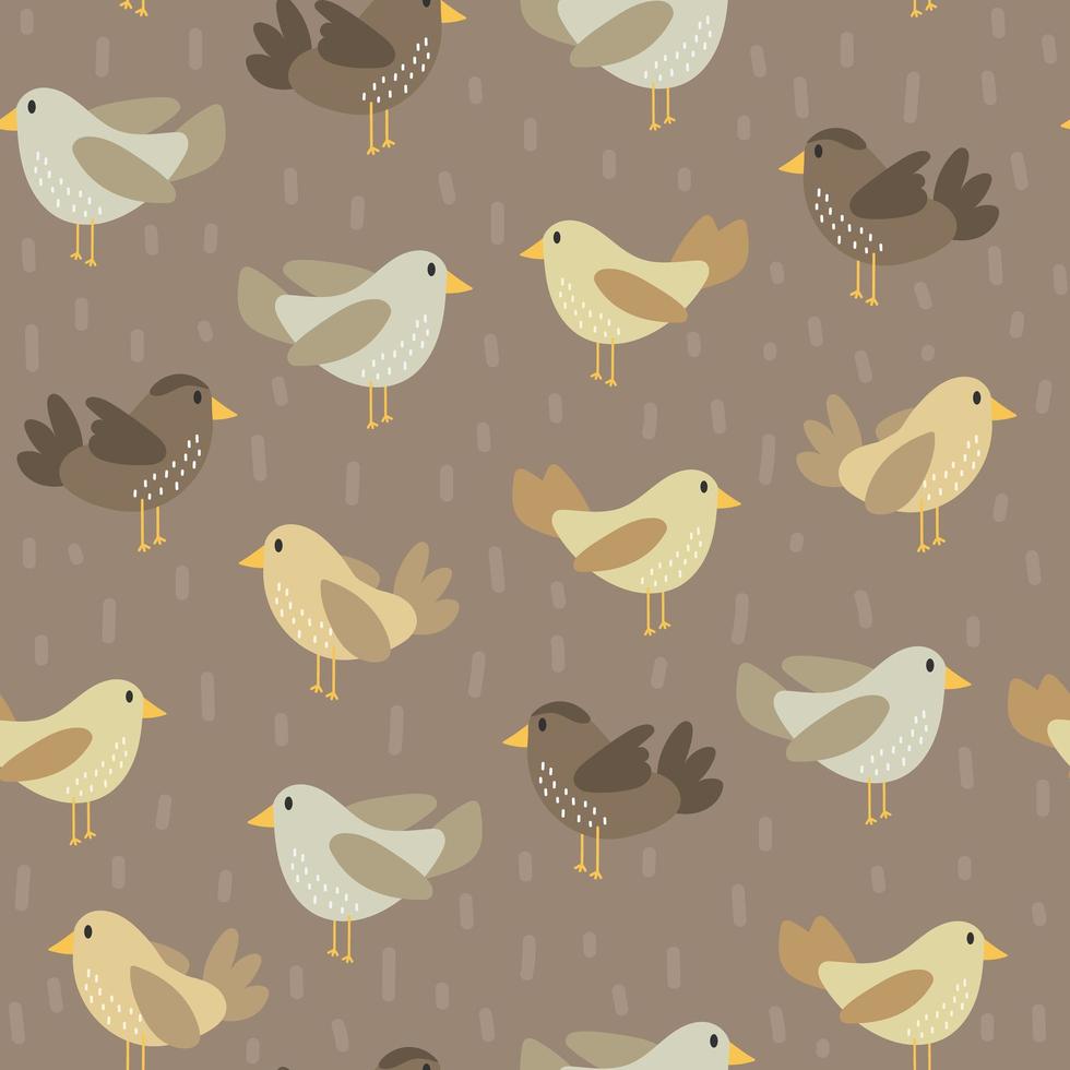 naadloos patroon met schattige vogels in een handgetekende stijl. beige, bruine vogels vector