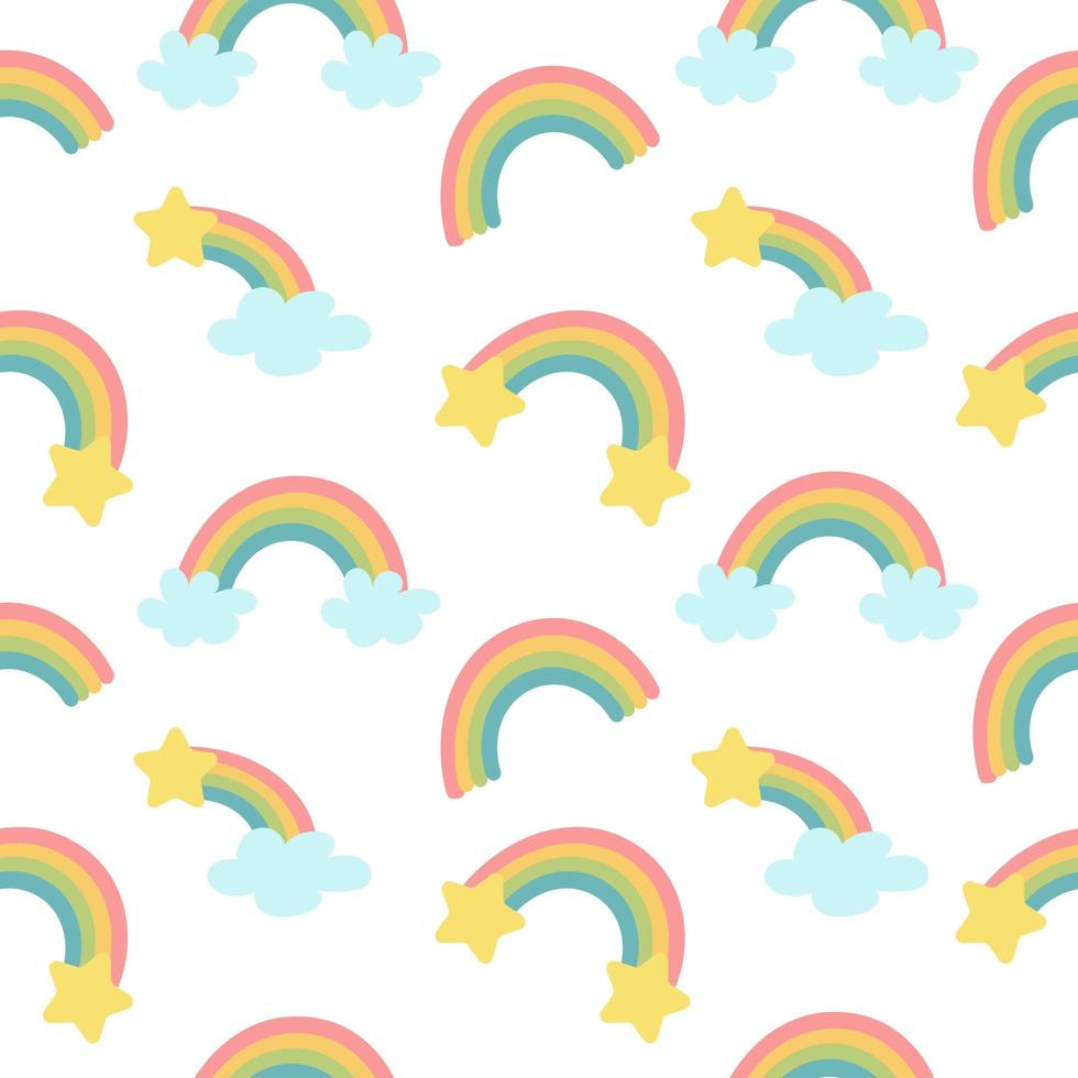 pastel regenboog en sterren naadloos patroon op witte achtergrond vector