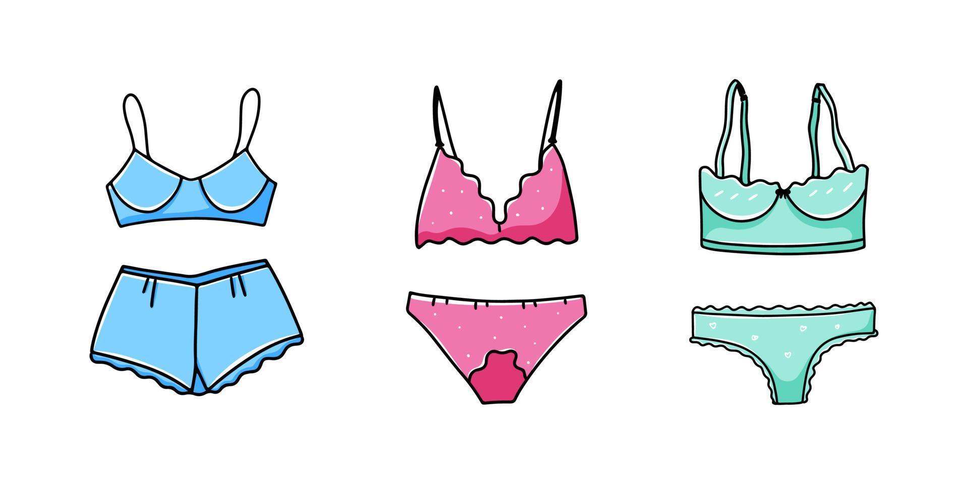 sets damesondergoed. handgetekende sexy nachtkleding en loungen. vectorillustratie in doodle-stijl vector