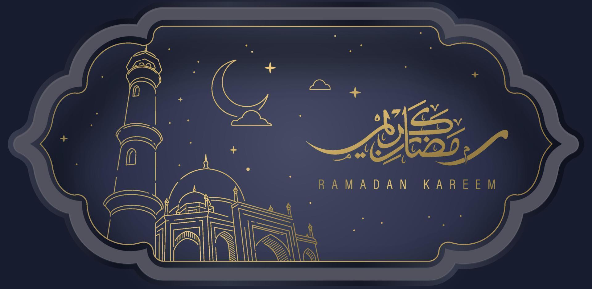 ramadhan kareem ontwerp met moskee lijn kunst achtergrond vectorillustratie vector