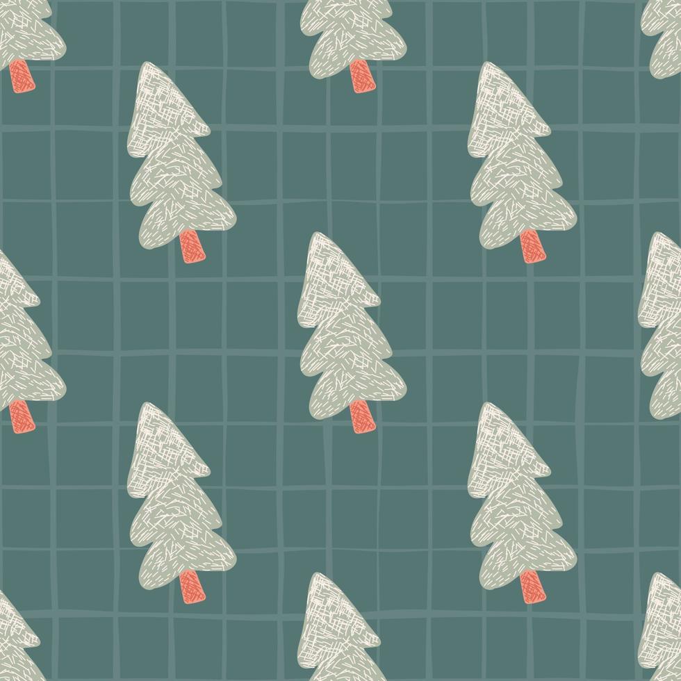 naadloos patroon met grijze kerstboom op groen geruite achtergrond. winters ontwerp. vector