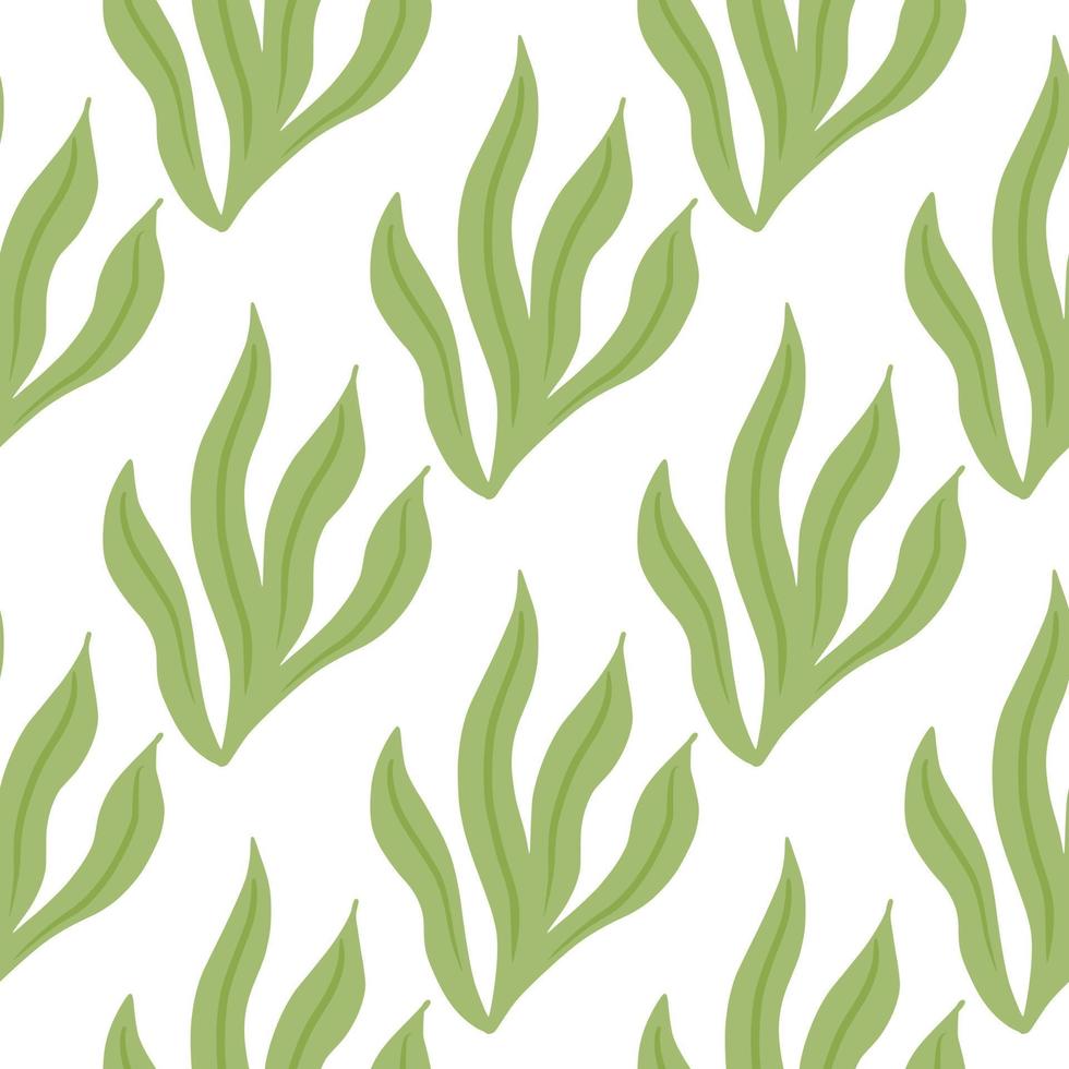 geïsoleerd zeewier greenseamless doodle patroon in doodle stijl. witte achtergrond. flora aquatische achtergrond. vector