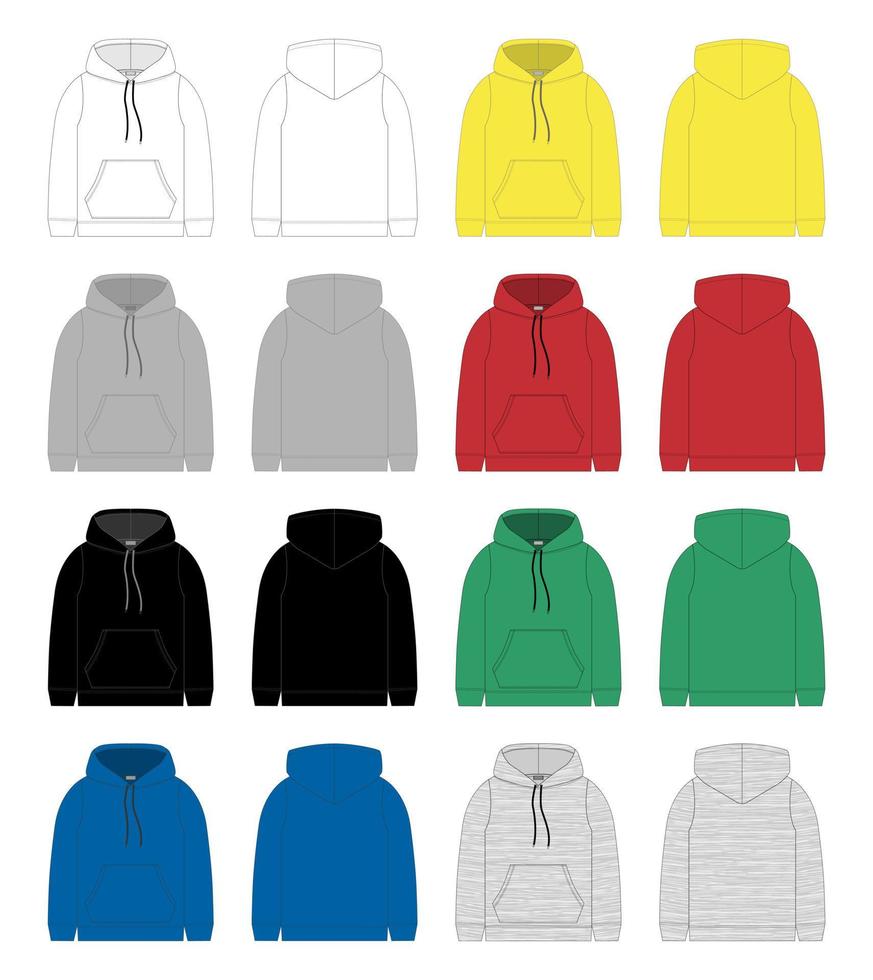 set technische schets voor heren hoodie. sjabloon hoodie. vector