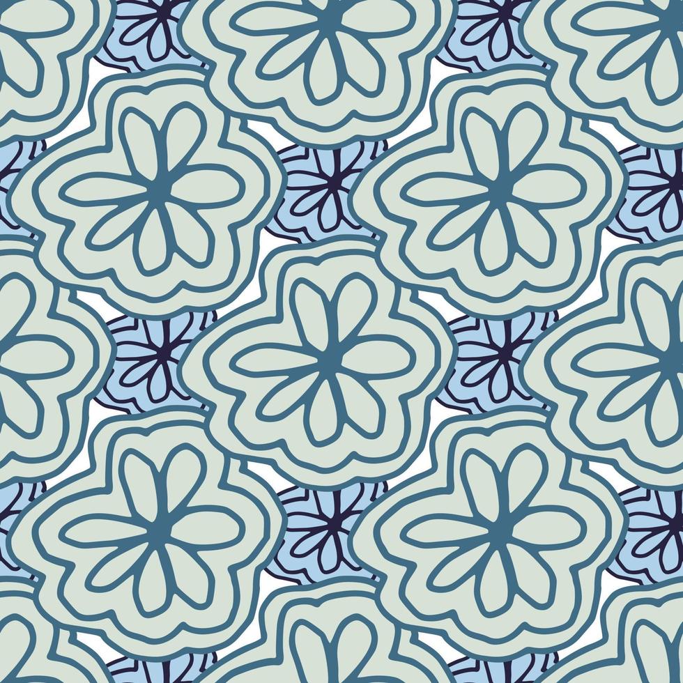 blauwe bloemen naadloze patroon. abstract kant bloemen eindeloos behang. lijn kunst. vector